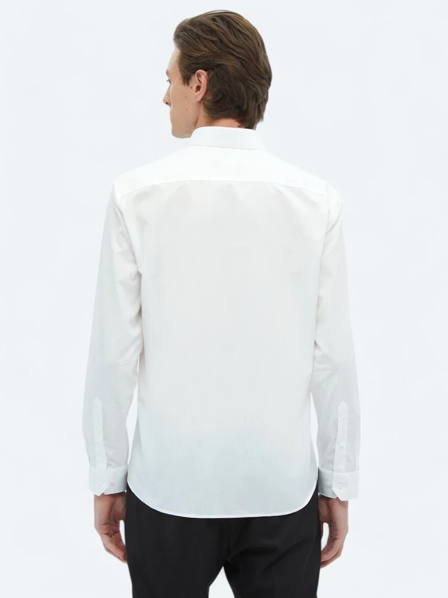 White Plain Regular Fit Weaving Classical 100% Cotton Shirt - 7