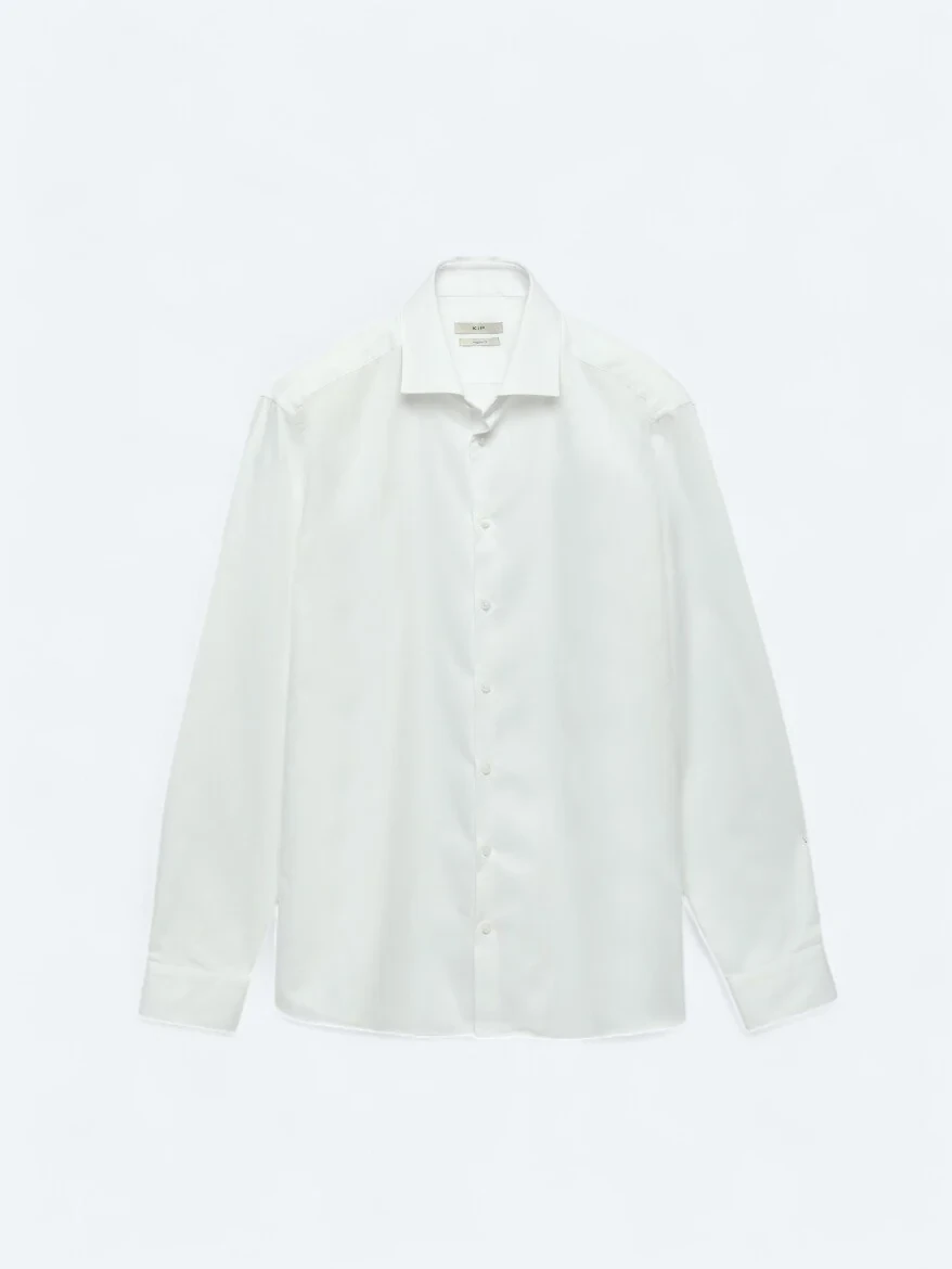 White Plain Regular Fit Weaving Classical 100% Cotton Shirt - 8