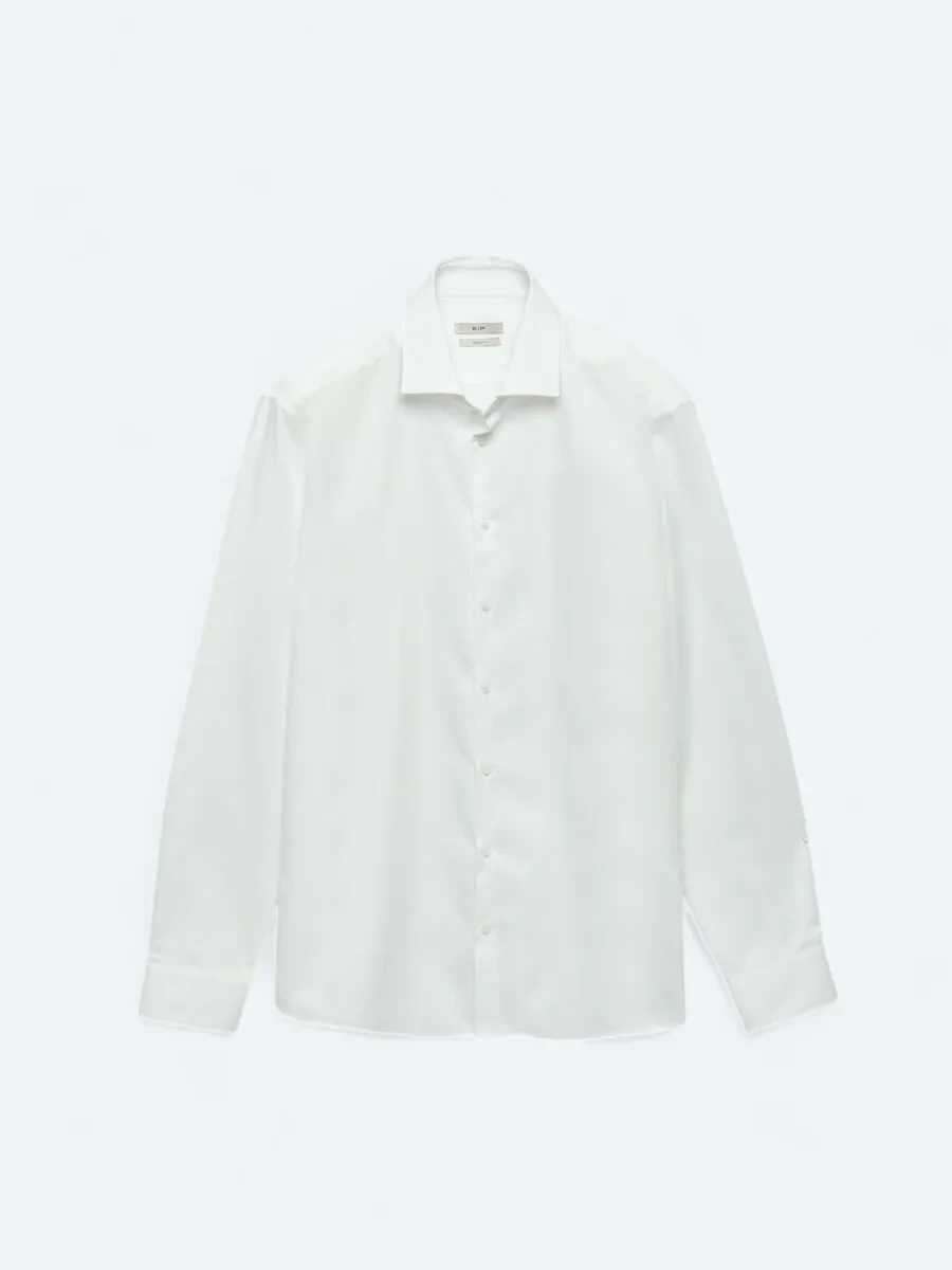 White Plain Regular Fit Weaving Classical 100% Cotton Shirt - 8