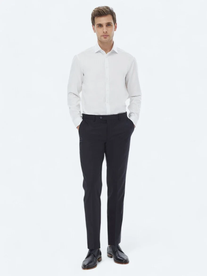 White Plain Regular Fit Weaving Classical 100% Cotton Shirt - 6