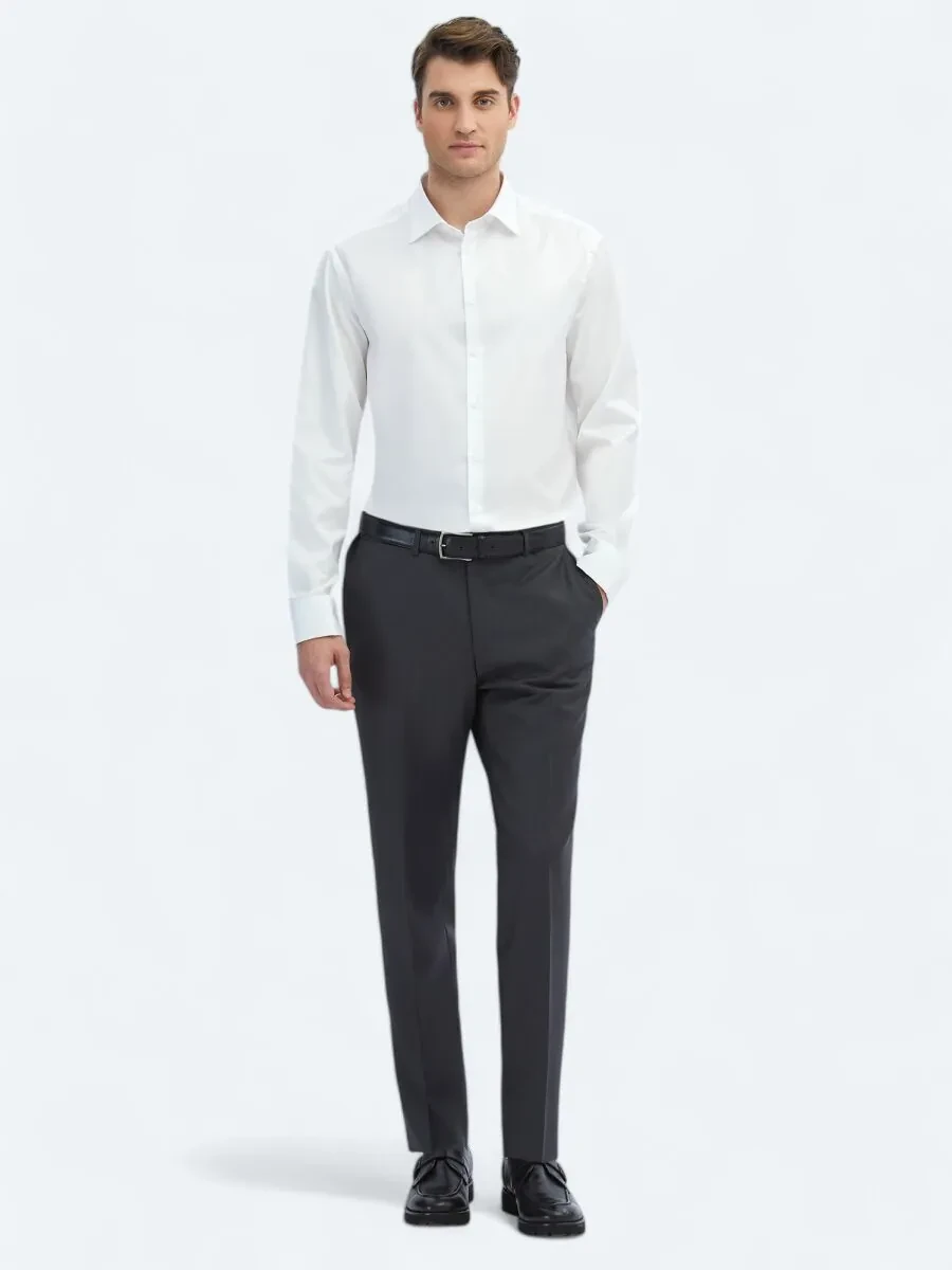 White Plain Regular Fit Weaving Classical 100% Cotton Shirt - 2
