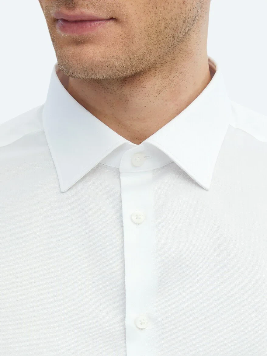 White Plain Regular Fit Weaving Classical 100% Cotton Shirt - 5