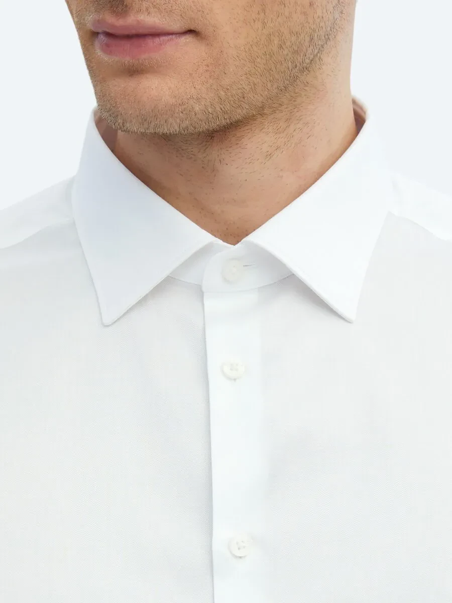 White Plain Regular Fit Weaving Classical 100% Cotton Shirt - 5
