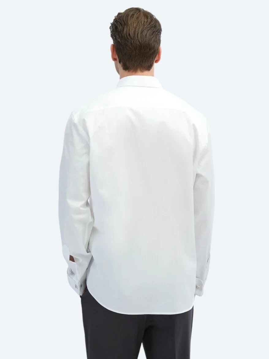 White Plain Regular Fit Weaving Classical 100% Cotton Shirt - 6