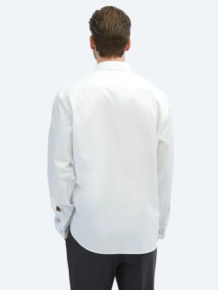 White Plain Regular Fit Weaving Classical 100% Cotton Shirt - 6