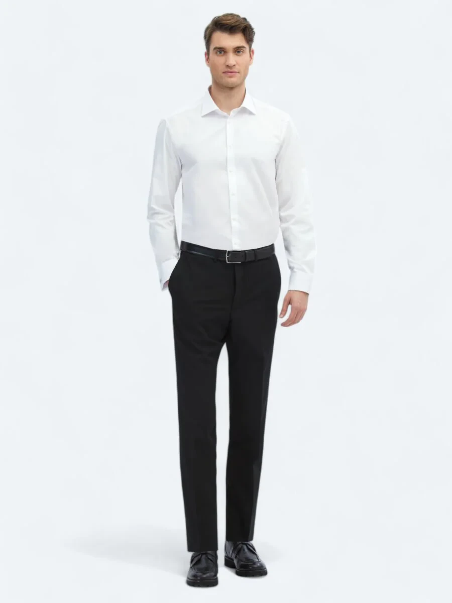 White Plain Regular Fit Weaving Classical 100% Cotton Shirt - 2