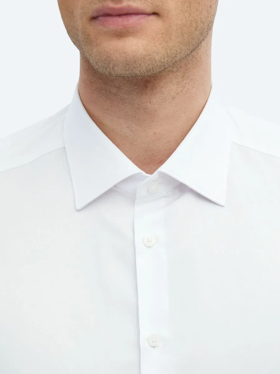 White Plain Regular Fit Weaving Classical 100% Cotton Shirt - 5
