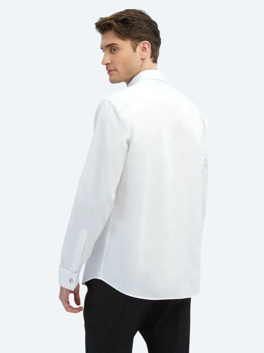 White Plain Regular Fit Weaving Classical 100% Cotton Shirt - 6