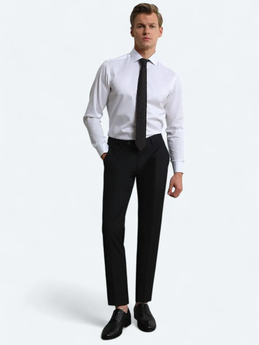 White Plain Regular Fit Weaving Classical 100% Cotton Shirt - 4