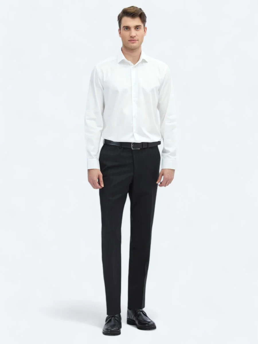 White Plain Regular Fit Weaving Classical 100% Cotton Shirt - 2
