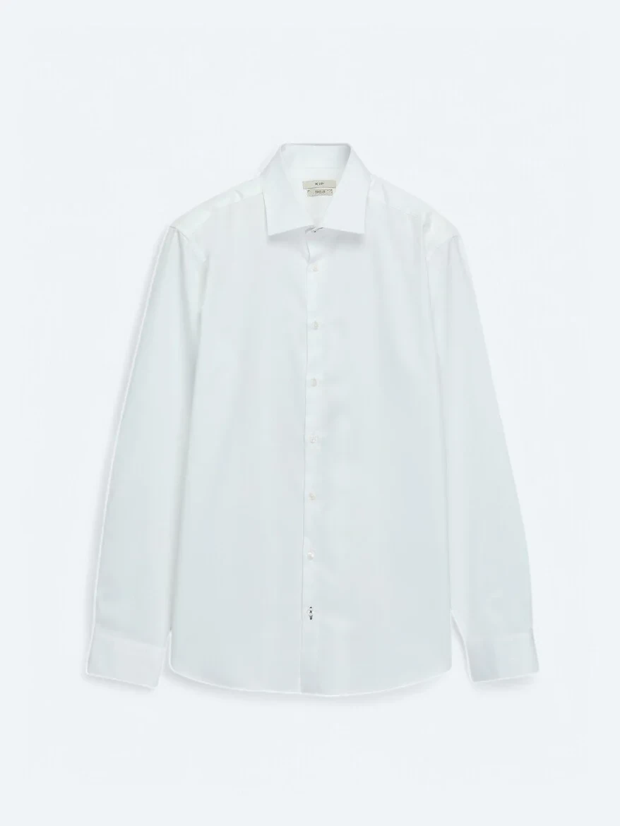 White Plain Regular Fit Weaving Classical 100% Cotton Shirt 