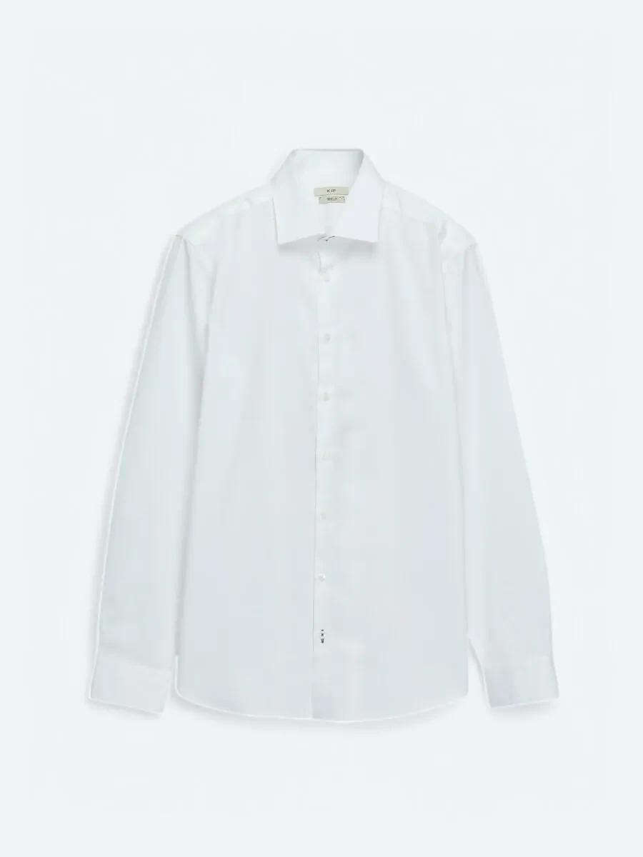 White Plain Regular Fit Weaving Classical 100% Cotton Shirt - 1