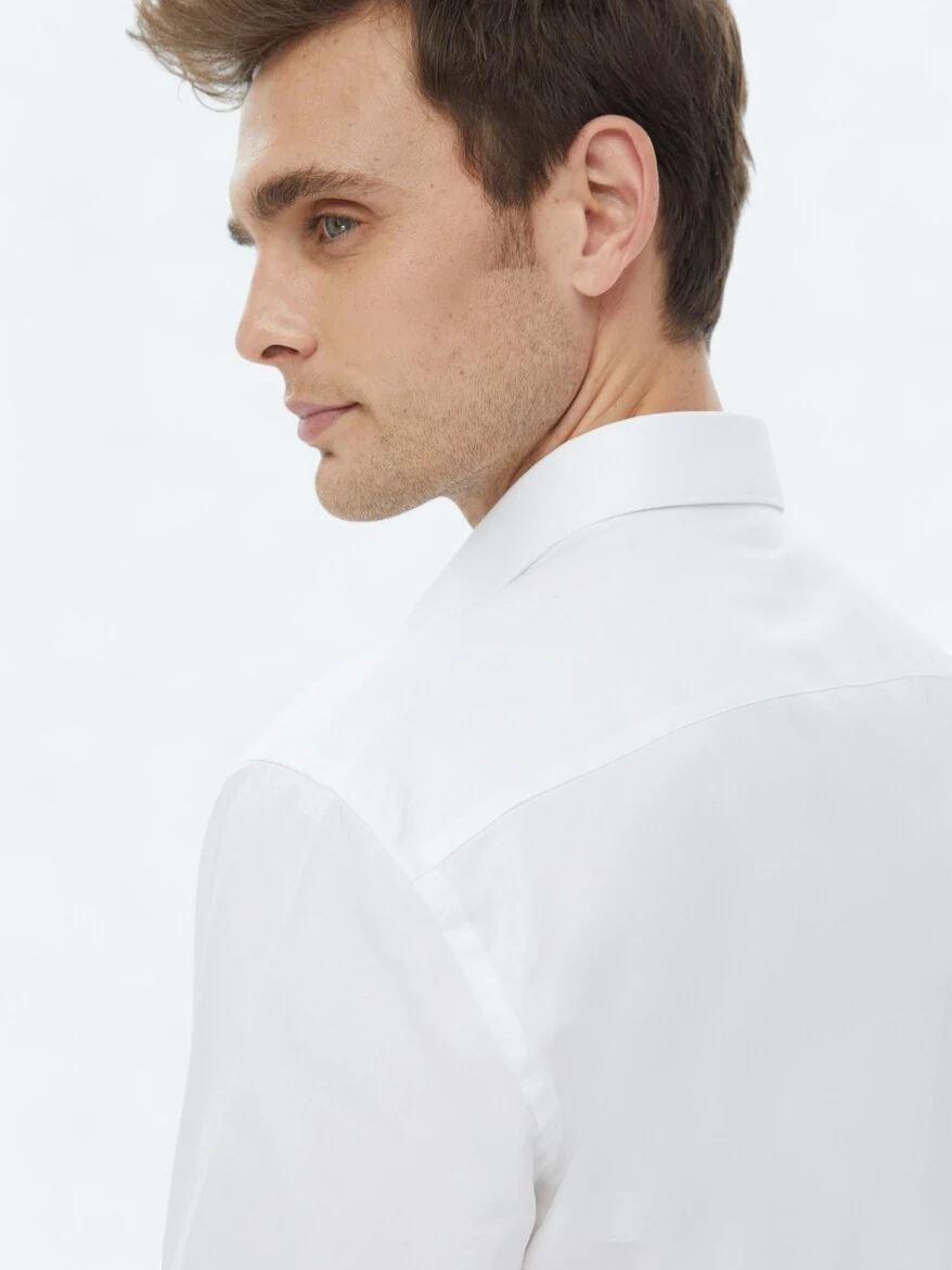 White Plain Regular Fit Weaving Classical 100% Cotton Shirt 