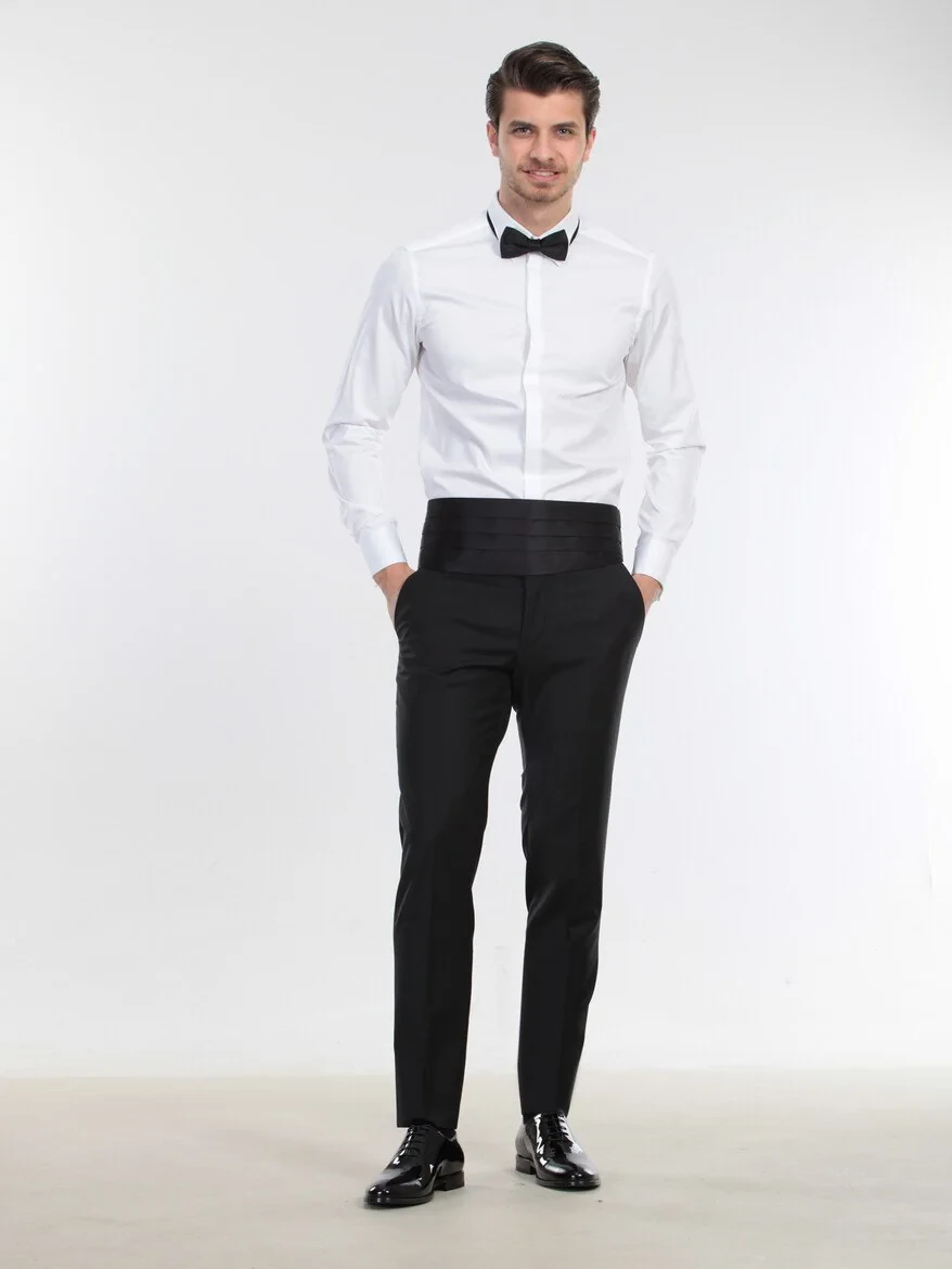 White Plain Slim Fit Double Cuff Classic Collar Tuxedo Shirts - 3