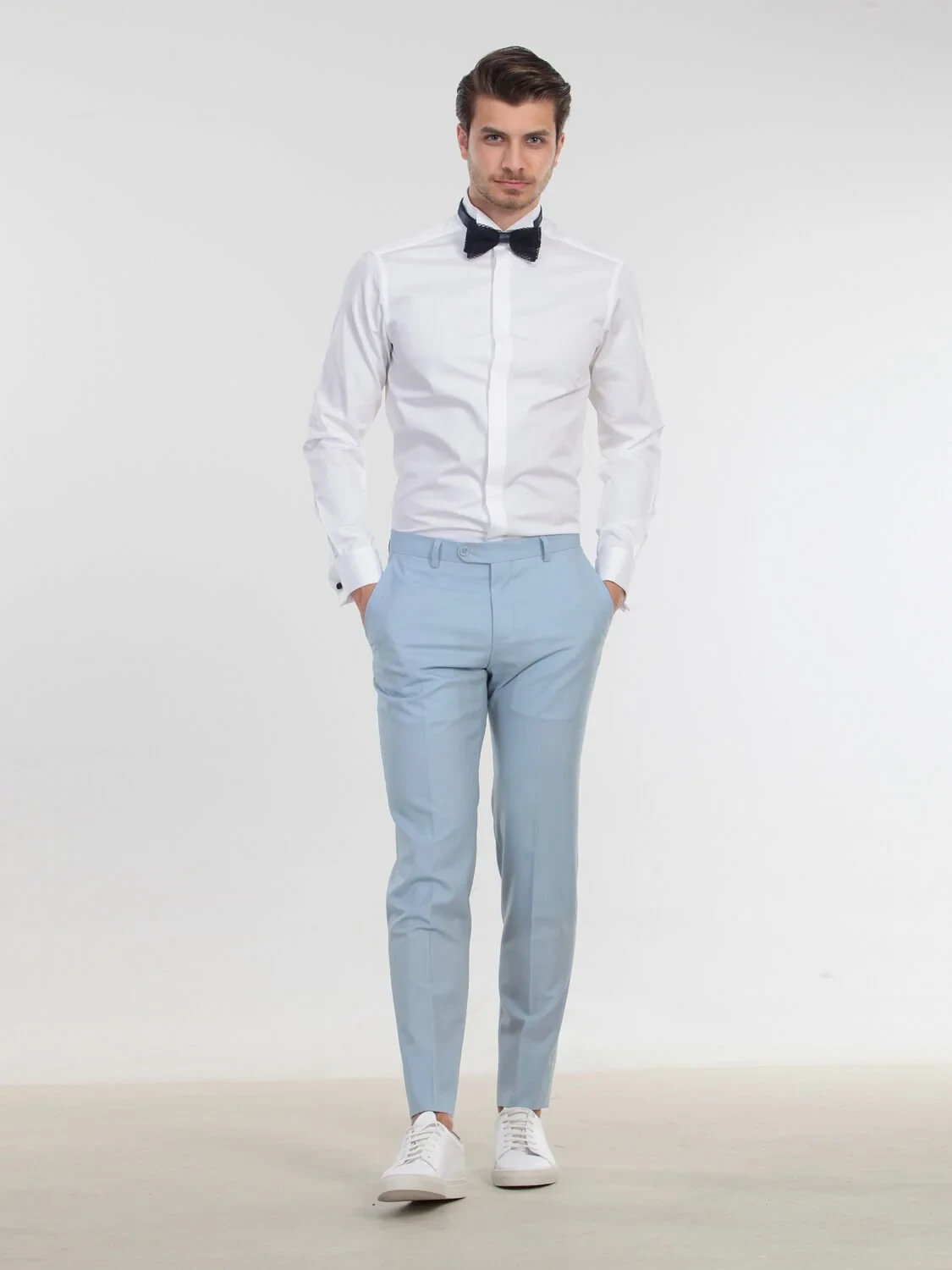 White Plain Slim Fit Double Cuff Wing Collar Tuxedo Shirts - 1
