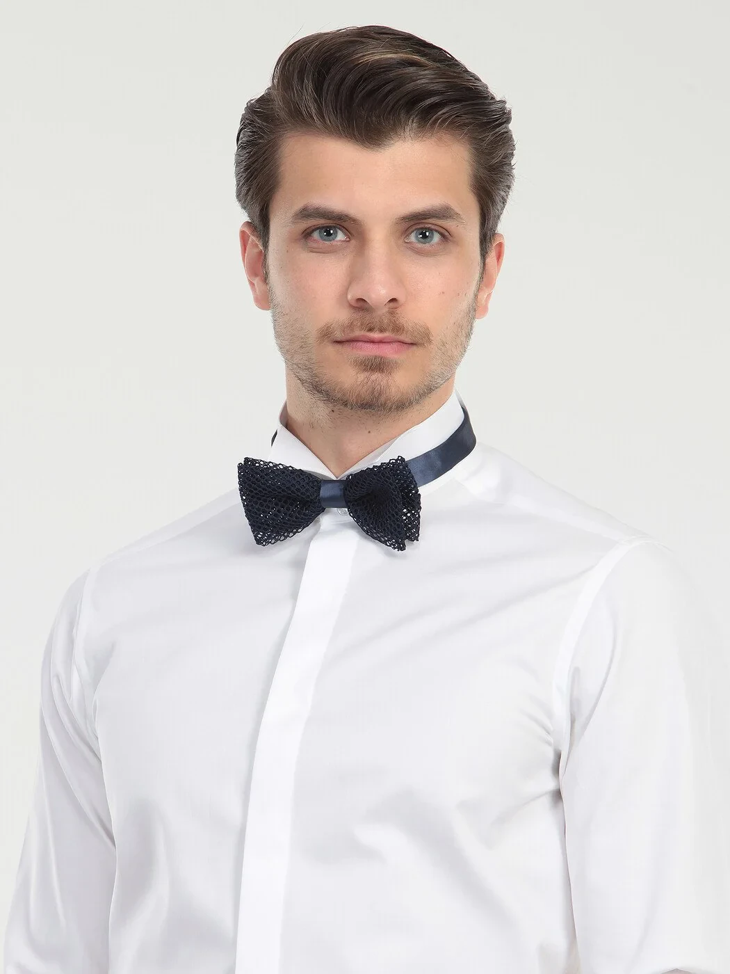White Plain Slim Fit Double Cuff Wing Collar Tuxedo Shirts - 4