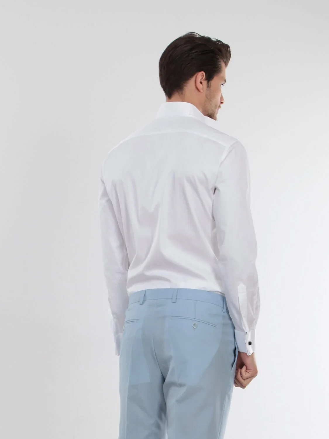 White Plain Slim Fit Double Cuff Wing Collar Tuxedo Shirts - 5