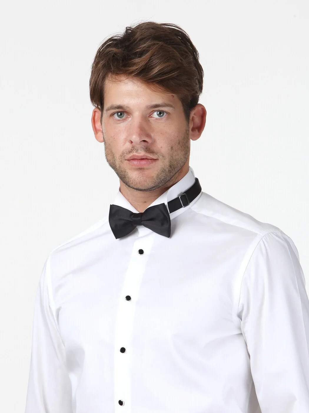 White Plain Slim Fit Double Cuff Wing Collar Tuxedo Shirts - 3