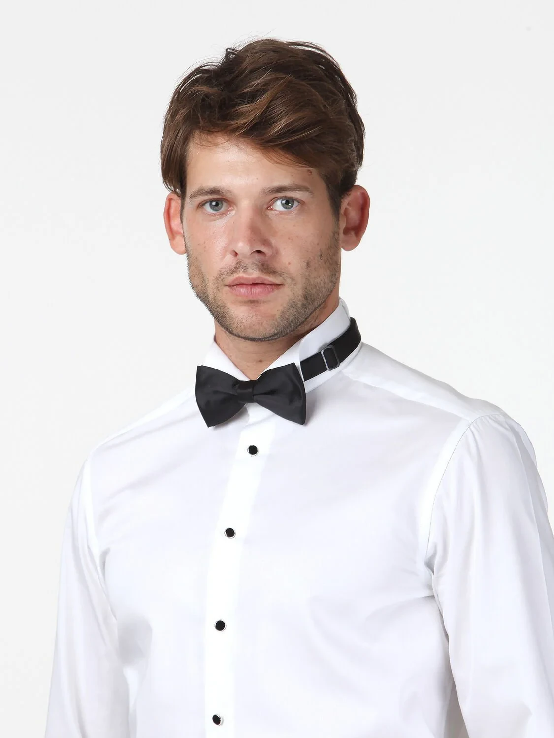 White Plain Slim Fit Double Cuff Wing Collar Tuxedo Shirts - 3