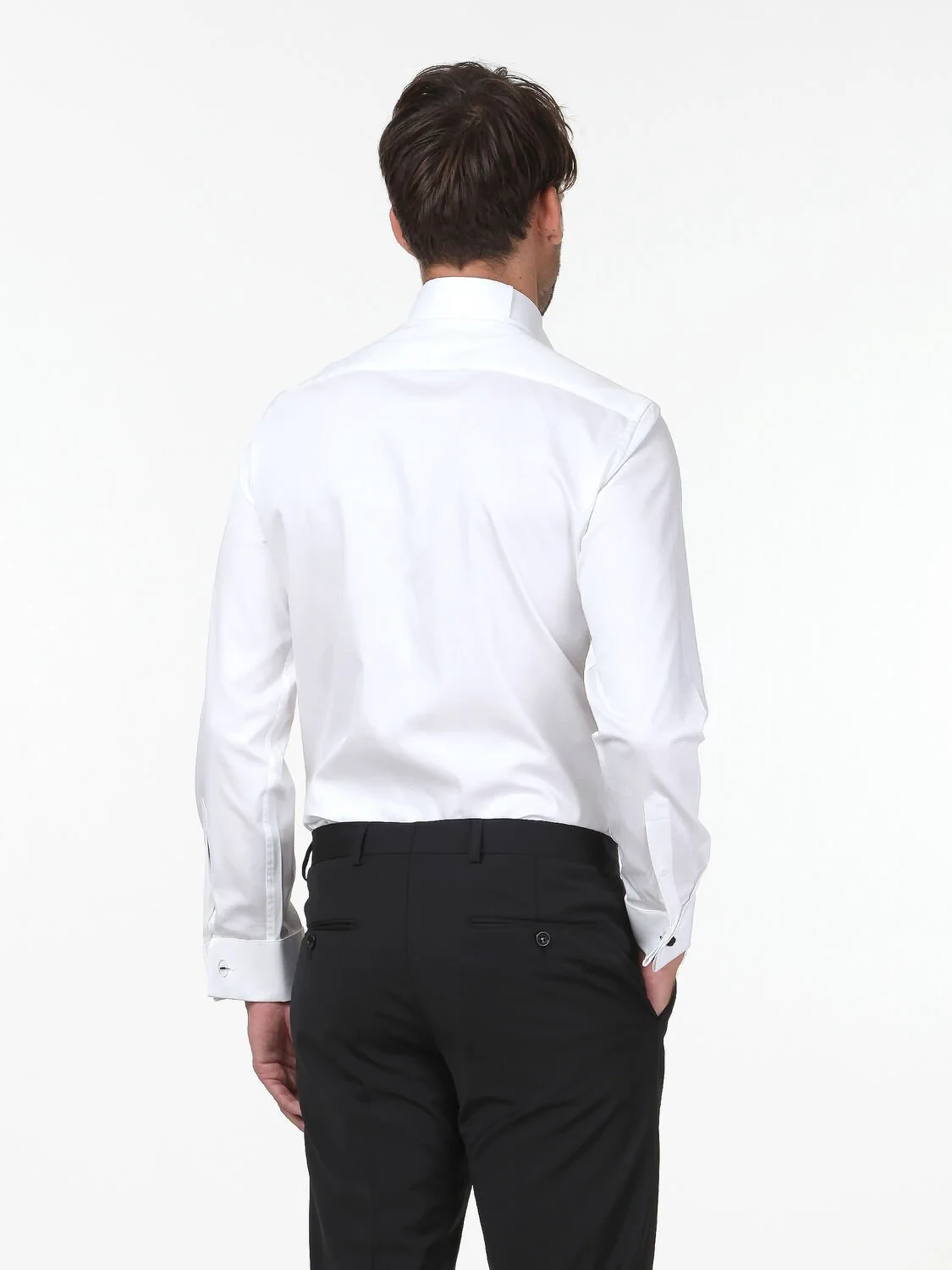 White Plain Slim Fit Double Cuff Wing Collar Tuxedo Shirts - 4