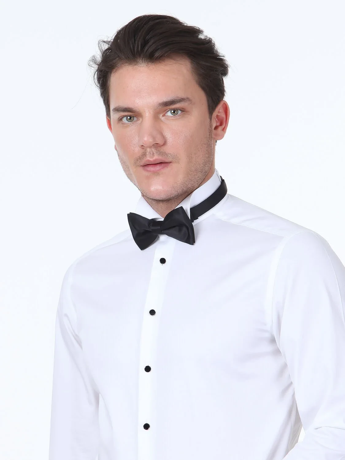 White Plain Slim Fit Double Cuff Wing Collar Tuxedo Shirts - 3