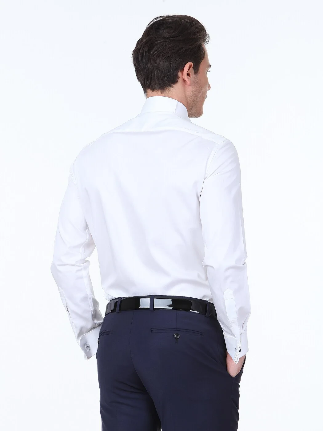 White Plain Slim Fit Double Cuff Wing Collar Tuxedo Shirts - 4