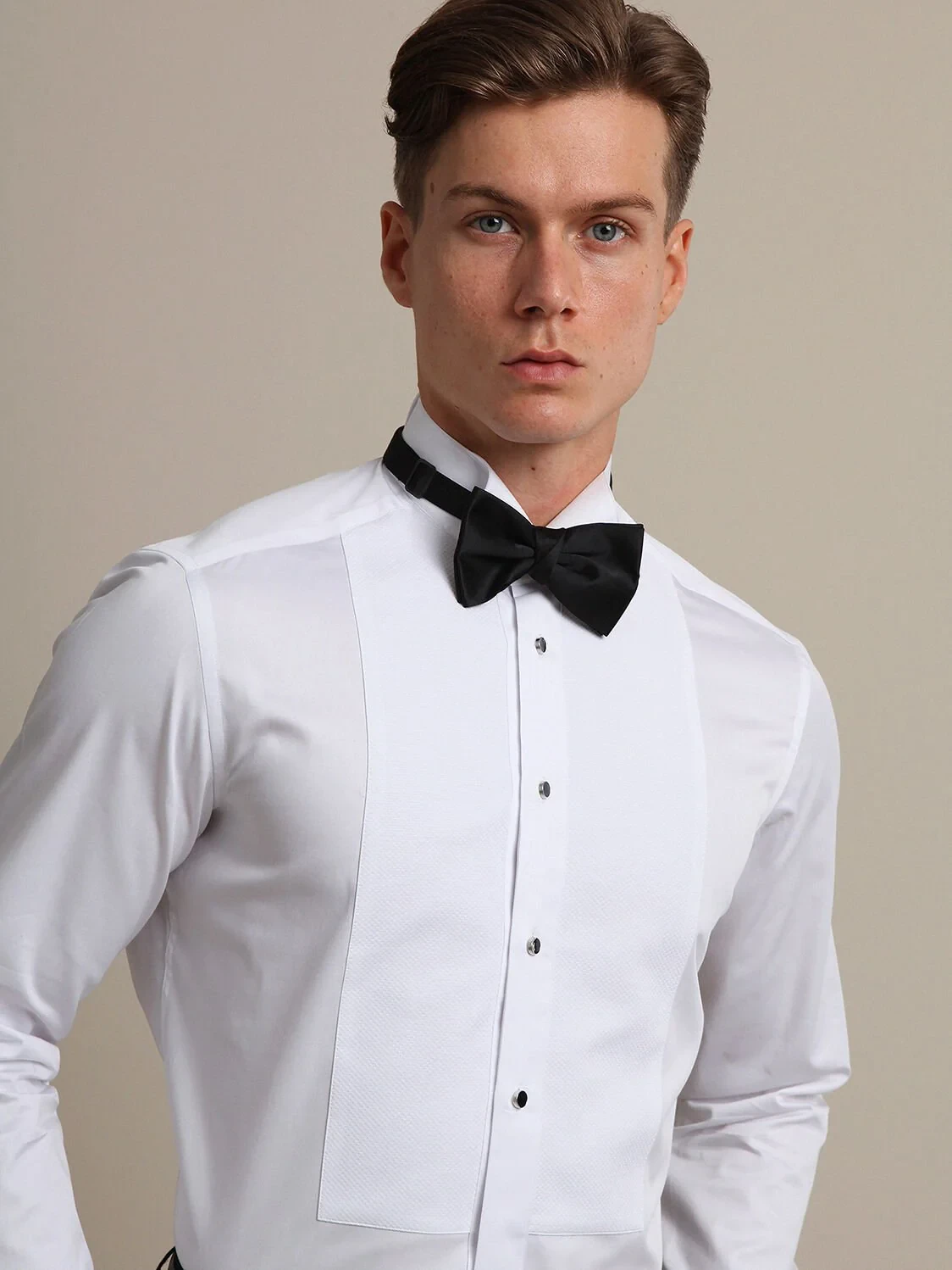 White Plain Slim Fit Double Cuff Wing Collar Tuxedo Shirts - 1