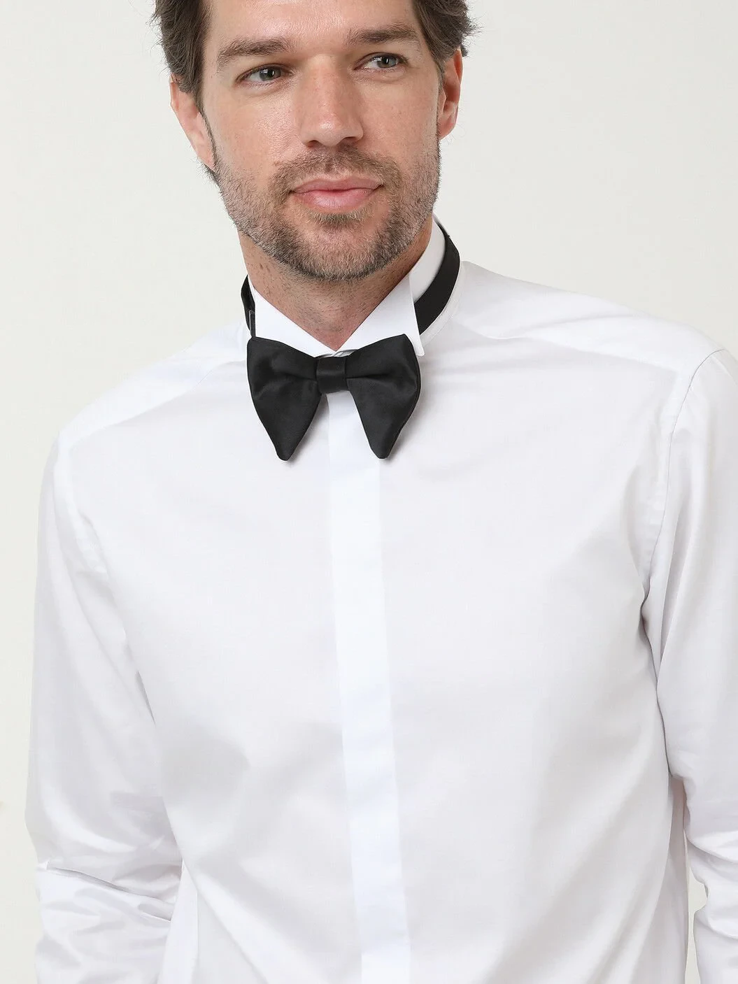 White Plain Slim Fit Double Cuff Wing Collar Tuxedo Shirts - 2