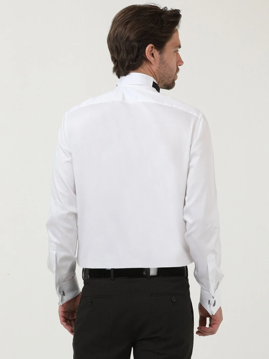 White Plain Slim Fit Double Cuff Wing Collar Tuxedo Shirts - 4