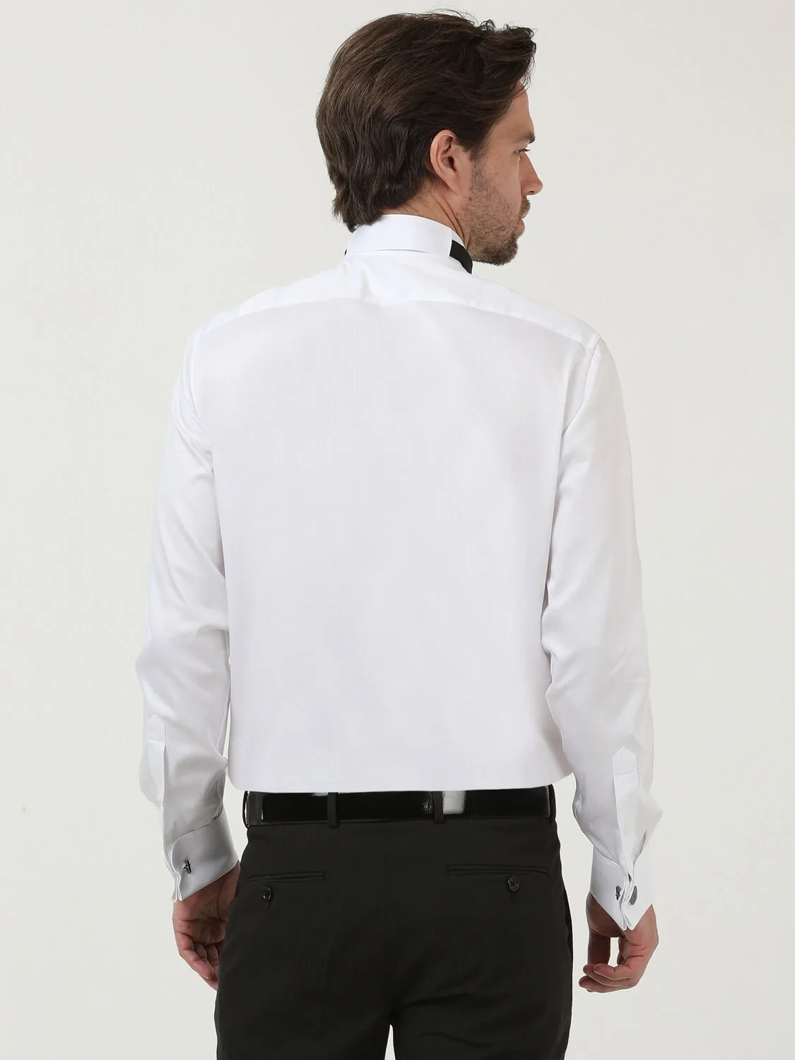 White Plain Slim Fit Double Cuff Wing Collar Tuxedo Shirts - 4