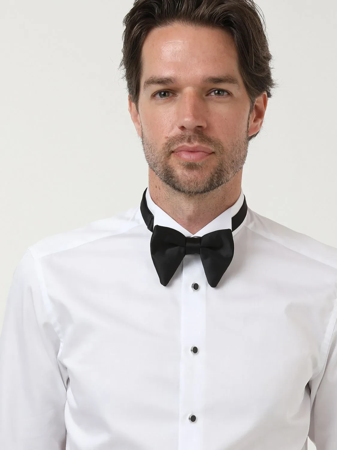 White Plain Slim Fit Double Cuff Wing Collar Tuxedo Shirts - 1