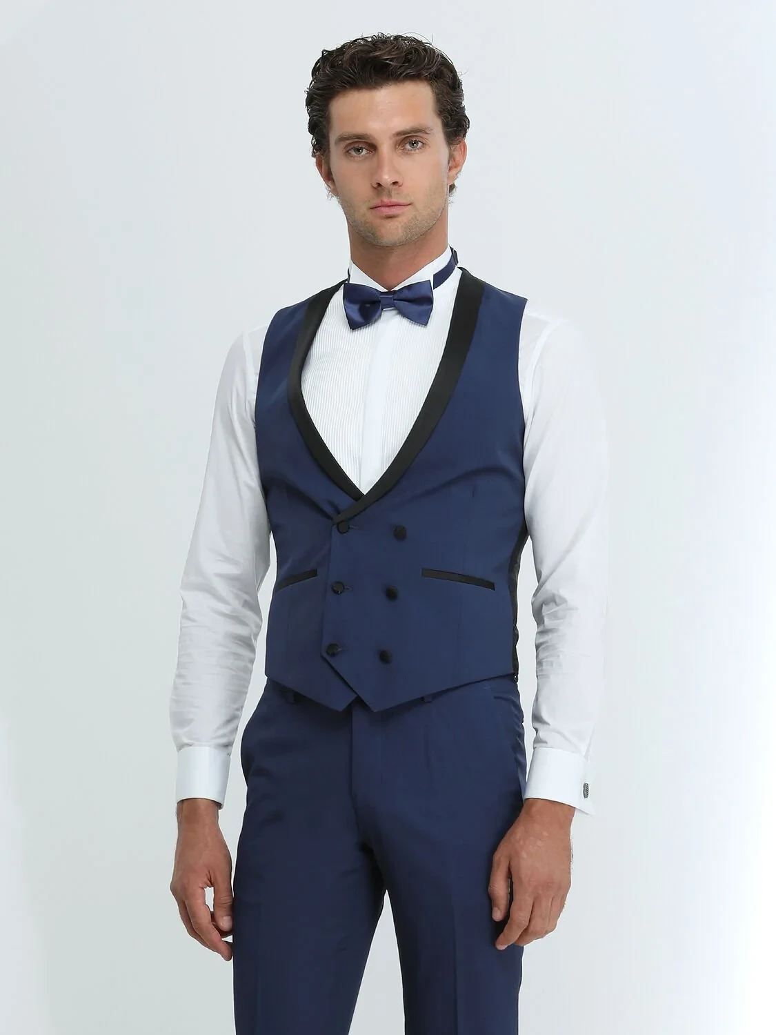 White Plain Slim Fit Double Cuff Wing Collar Tuxedo Shirts - 3
