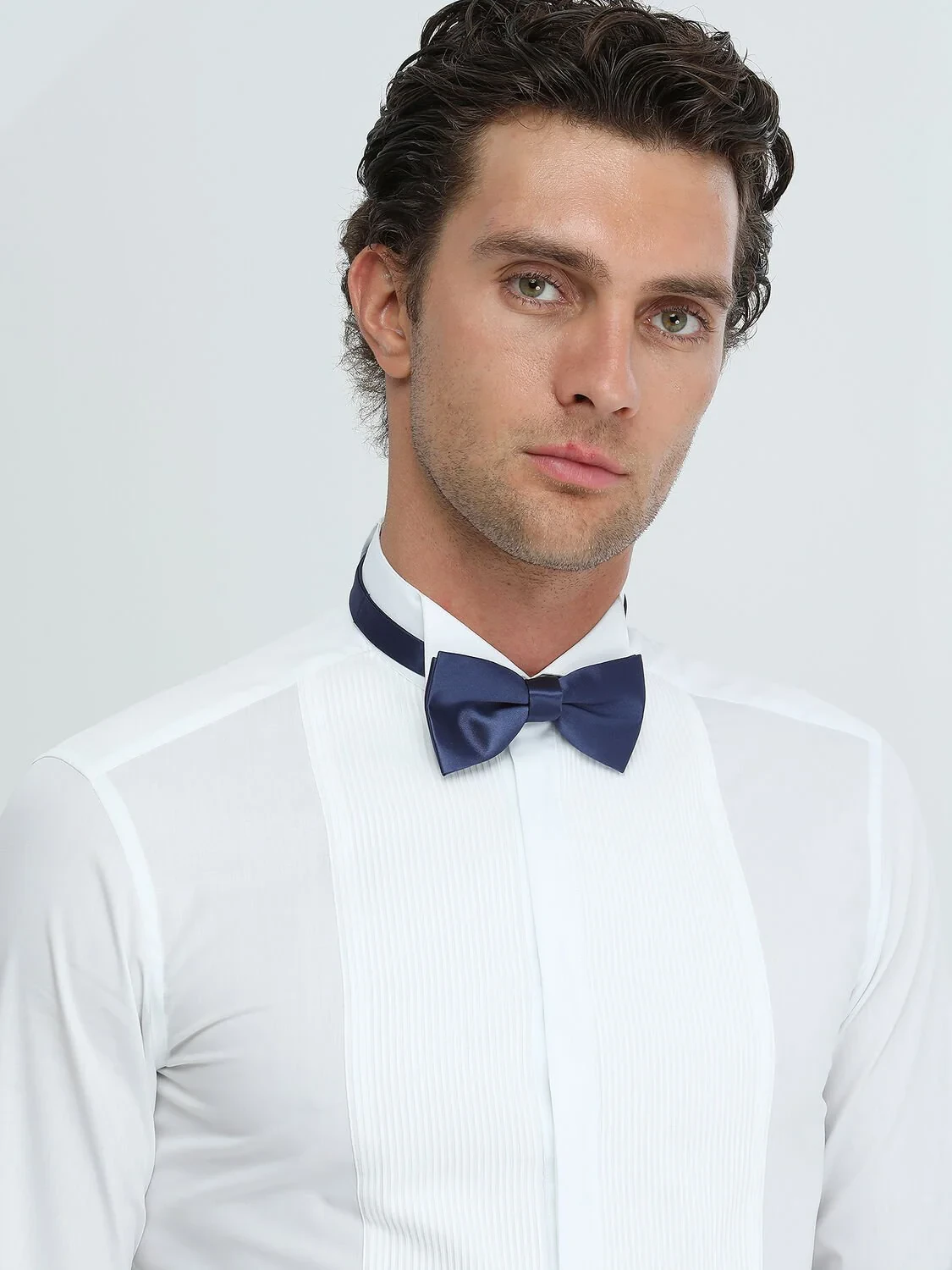 White Plain Slim Fit Double Cuff Wing Collar Tuxedo Shirts - 4