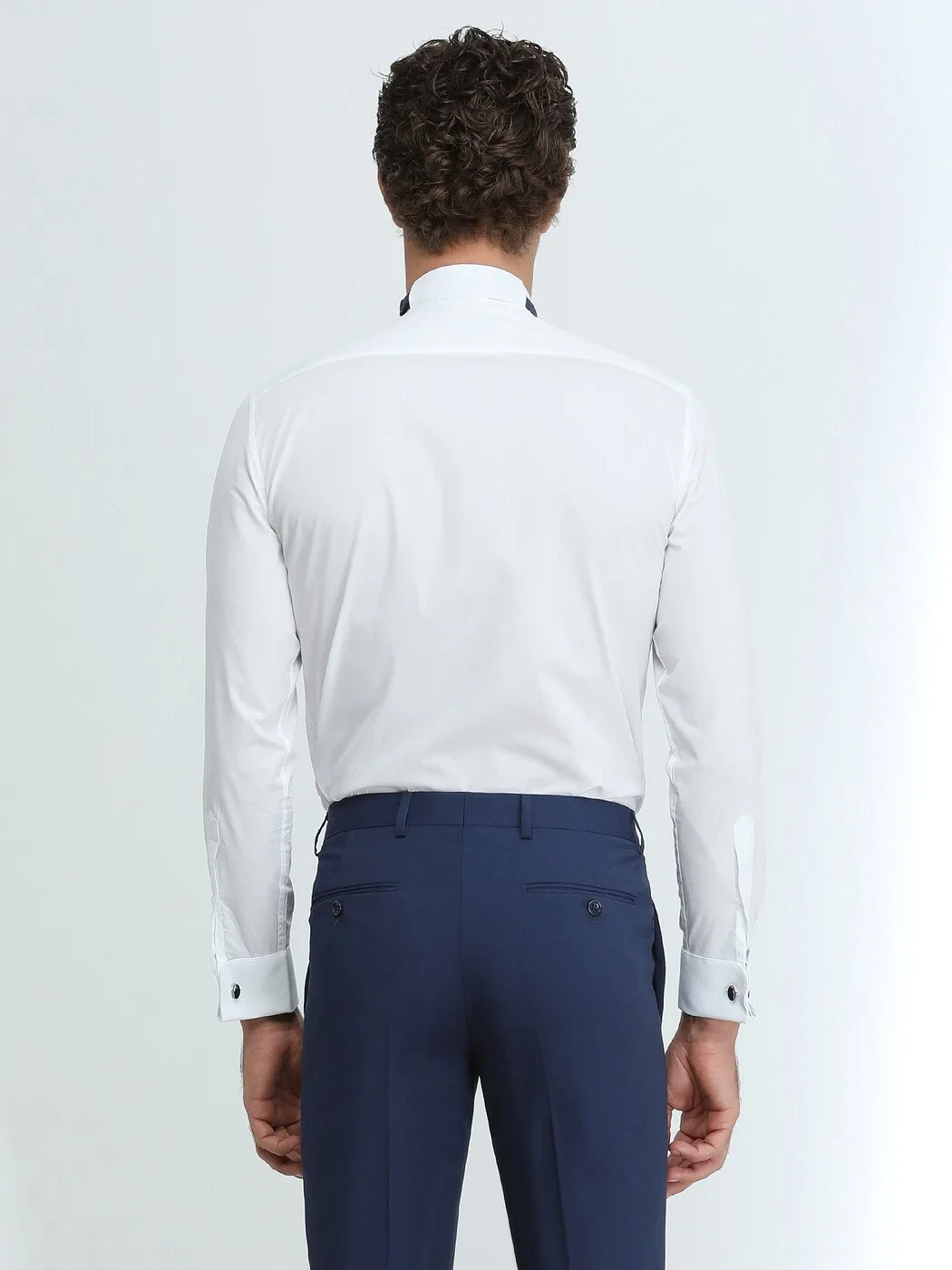 White Plain Slim Fit Double Cuff Wing Collar Tuxedo Shirts - 5