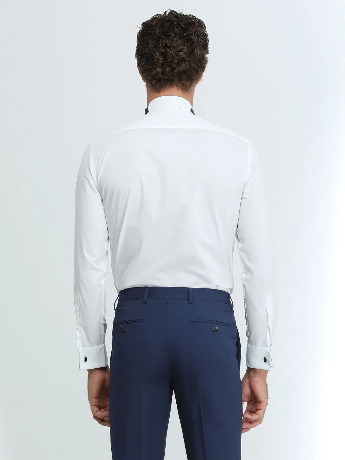 White Plain Slim Fit Double Cuff Wing Collar Tuxedo Shirts - 5