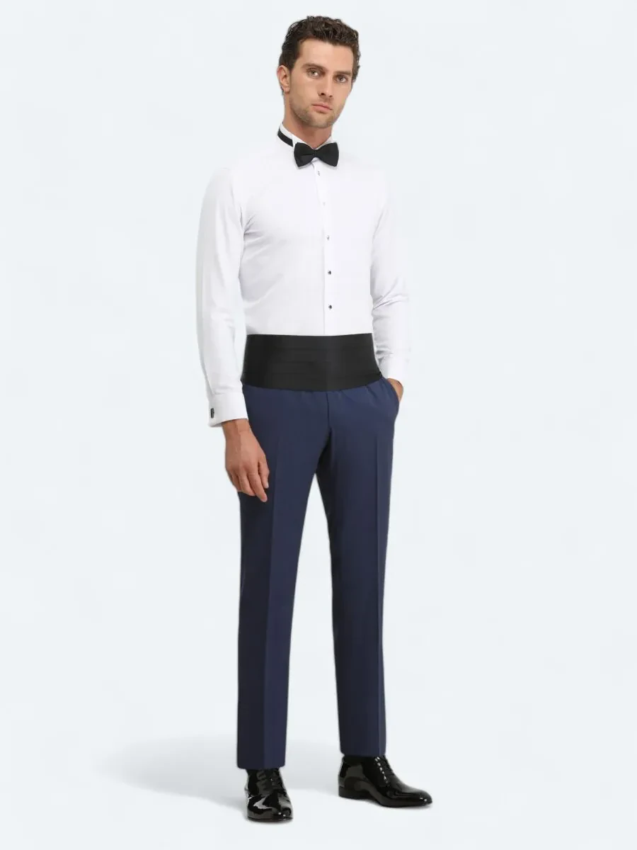 White Plain Slim Fit Double Cuff Wing Collar Tuxedo Shirts - 2