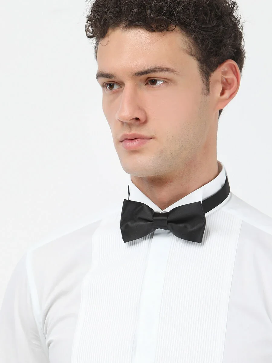 White Plain Slim Fit Double Cuff Wing Collar Tuxedo Shirts - 1