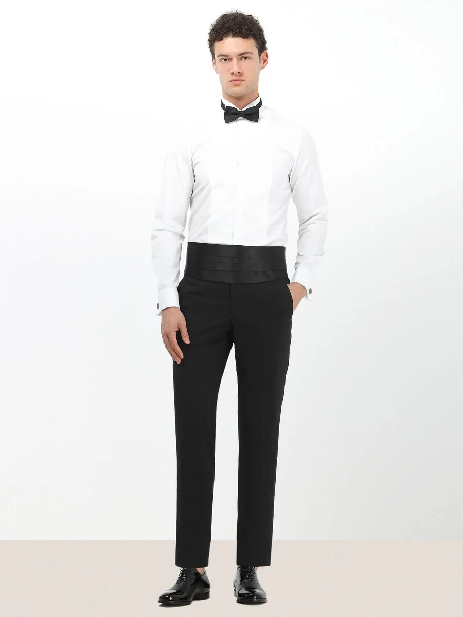 White Plain Slim Fit Double Cuff Wing Collar Tuxedo Shirts - 4
