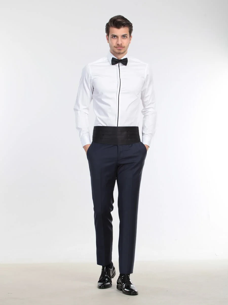 White Plain Slim Fit Flat Cuff Classic Collar Tuxedo Shirts - 4