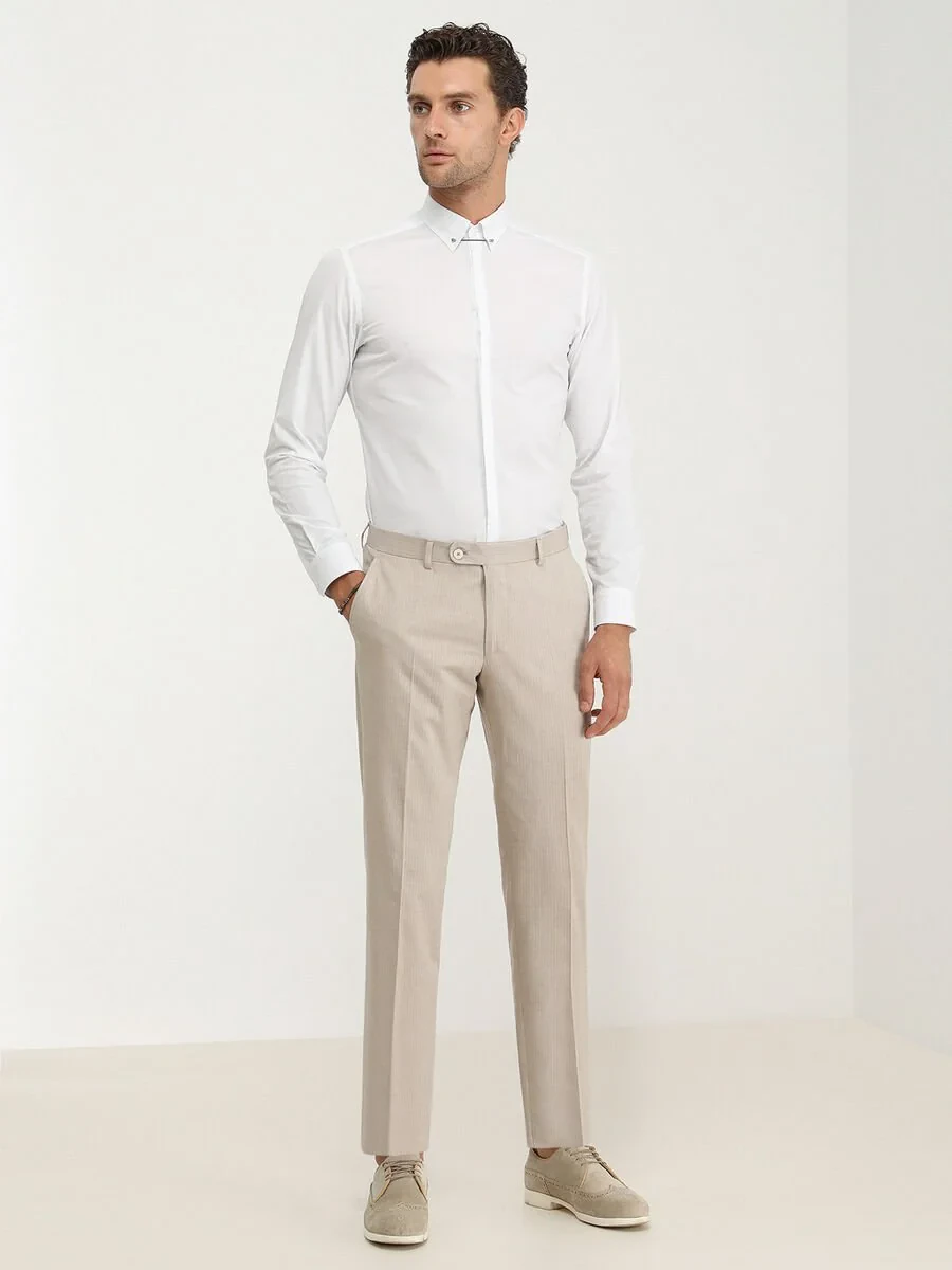 White Plain Slim Fit Flat Cuff Classic Collar Tuxedo Shirts - 2
