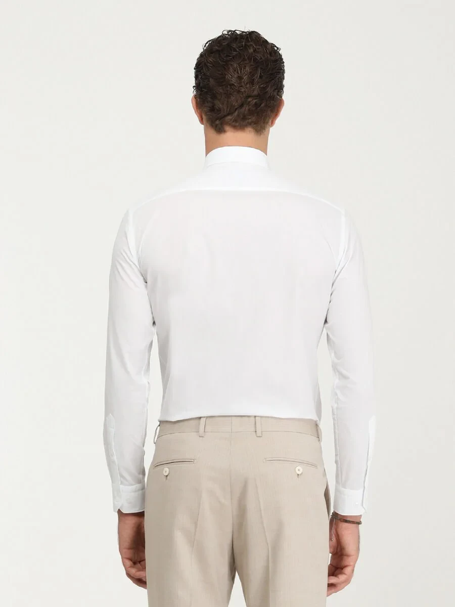 White Plain Slim Fit Flat Cuff Classic Collar Tuxedo Shirts - 5