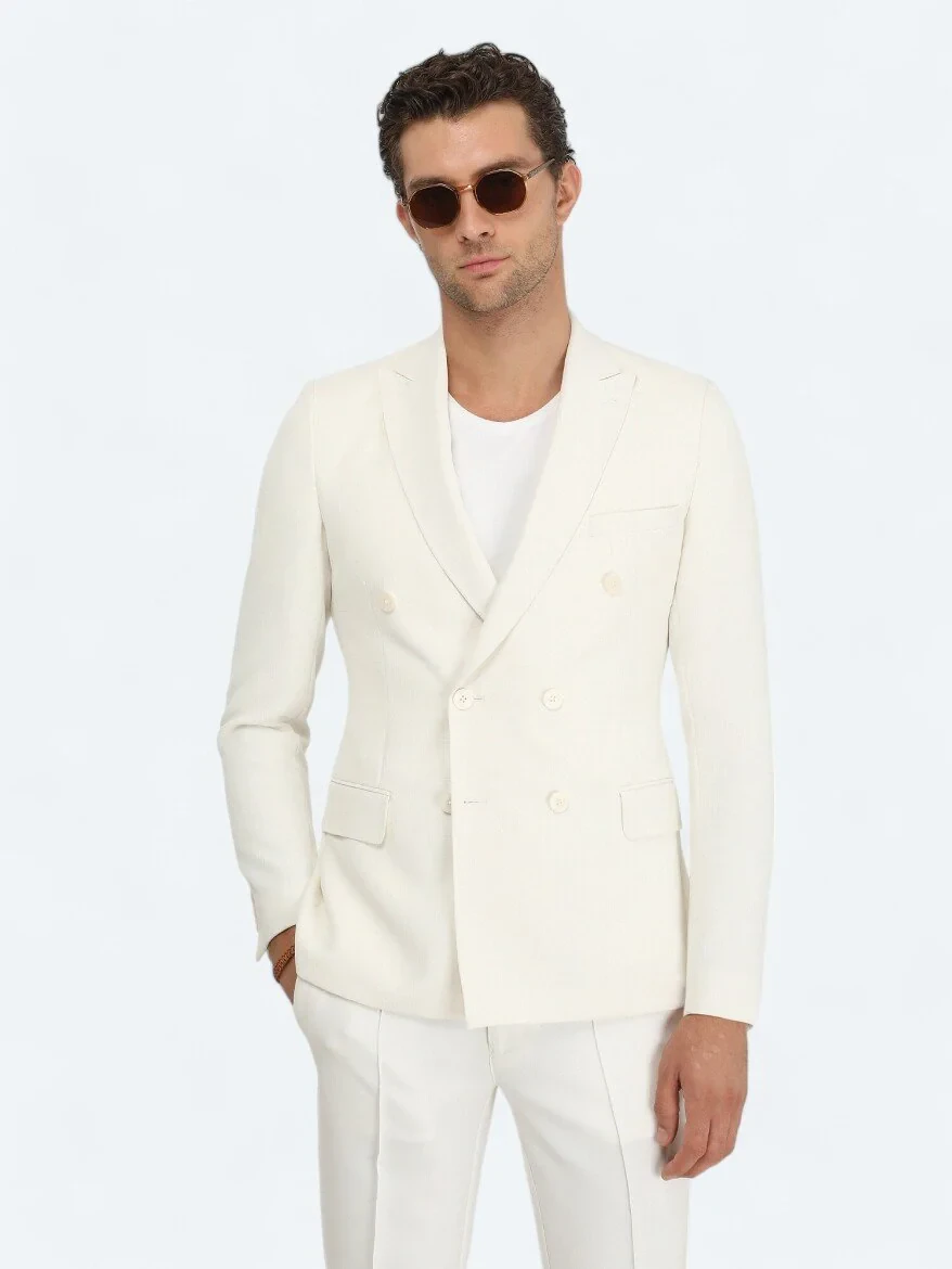 White Plain Slim Fit Jacket - 1