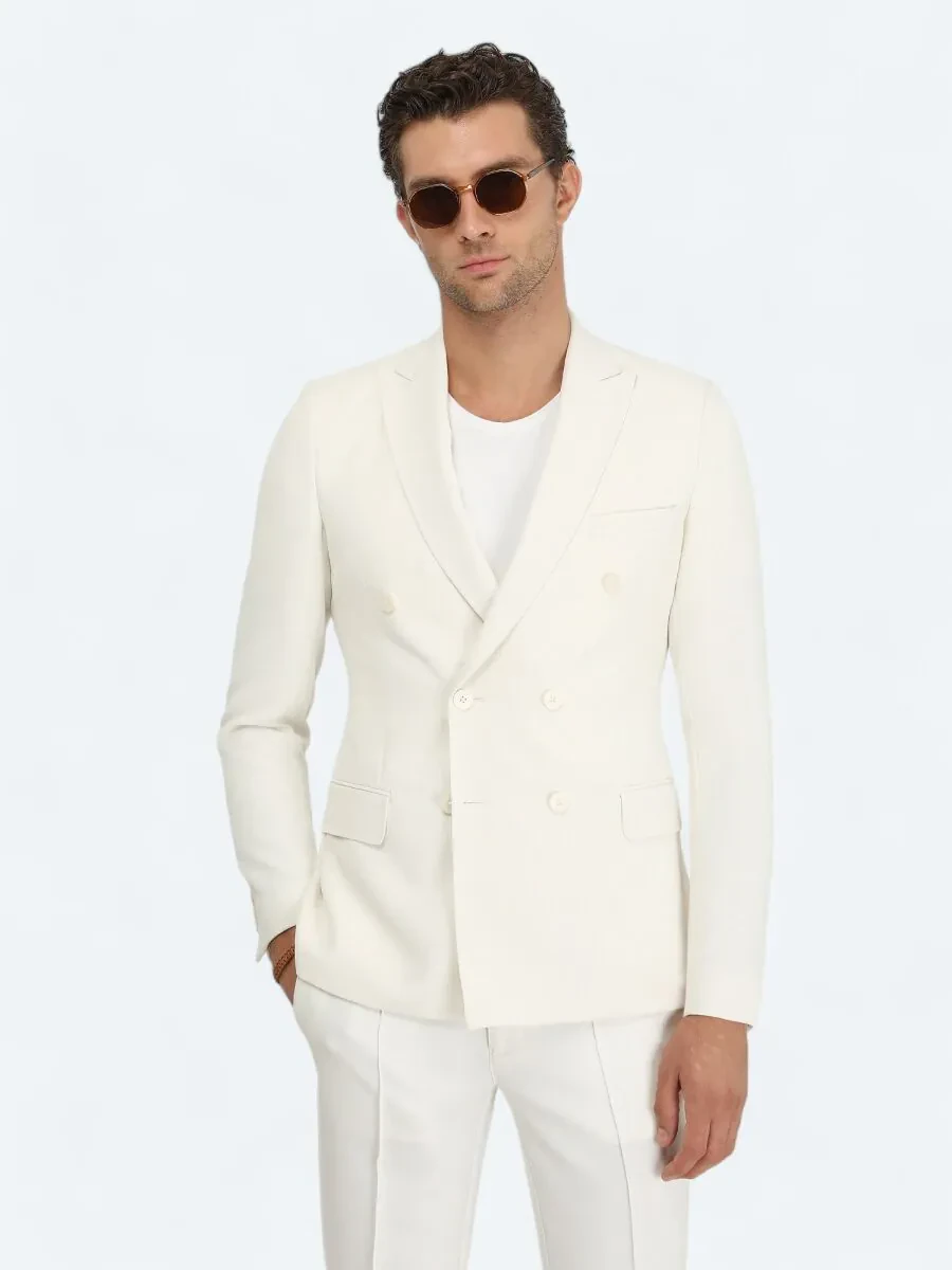 White Plain Slim Fit Jacket - 1