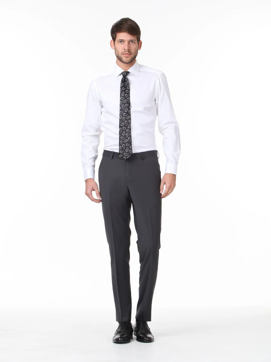 White Plain Slim Fit Weaving Classical 100% Cotton Shirt - 3