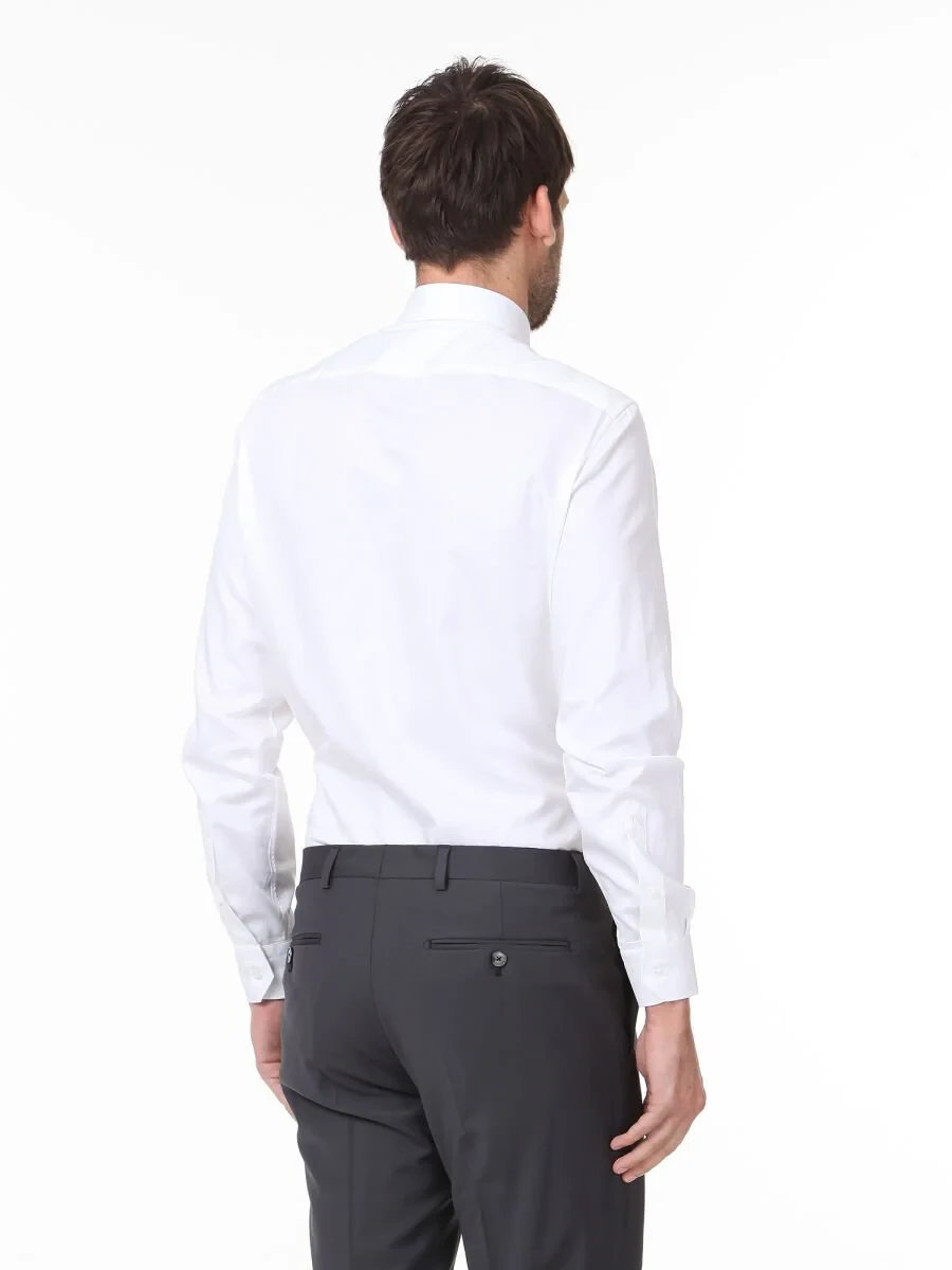 White Plain Slim Fit Weaving Classical 100% Cotton Shirt - 4