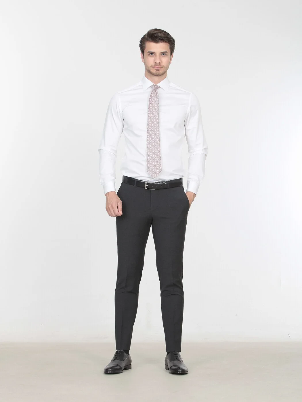 White Plain Slim Fit Weaving Classical 100% Cotton Shirt - 1