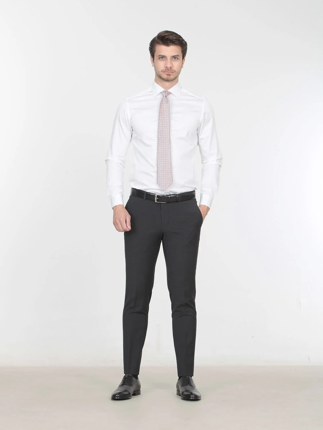 White Plain Slim Fit Weaving Classical 100% Cotton Shirt - 1