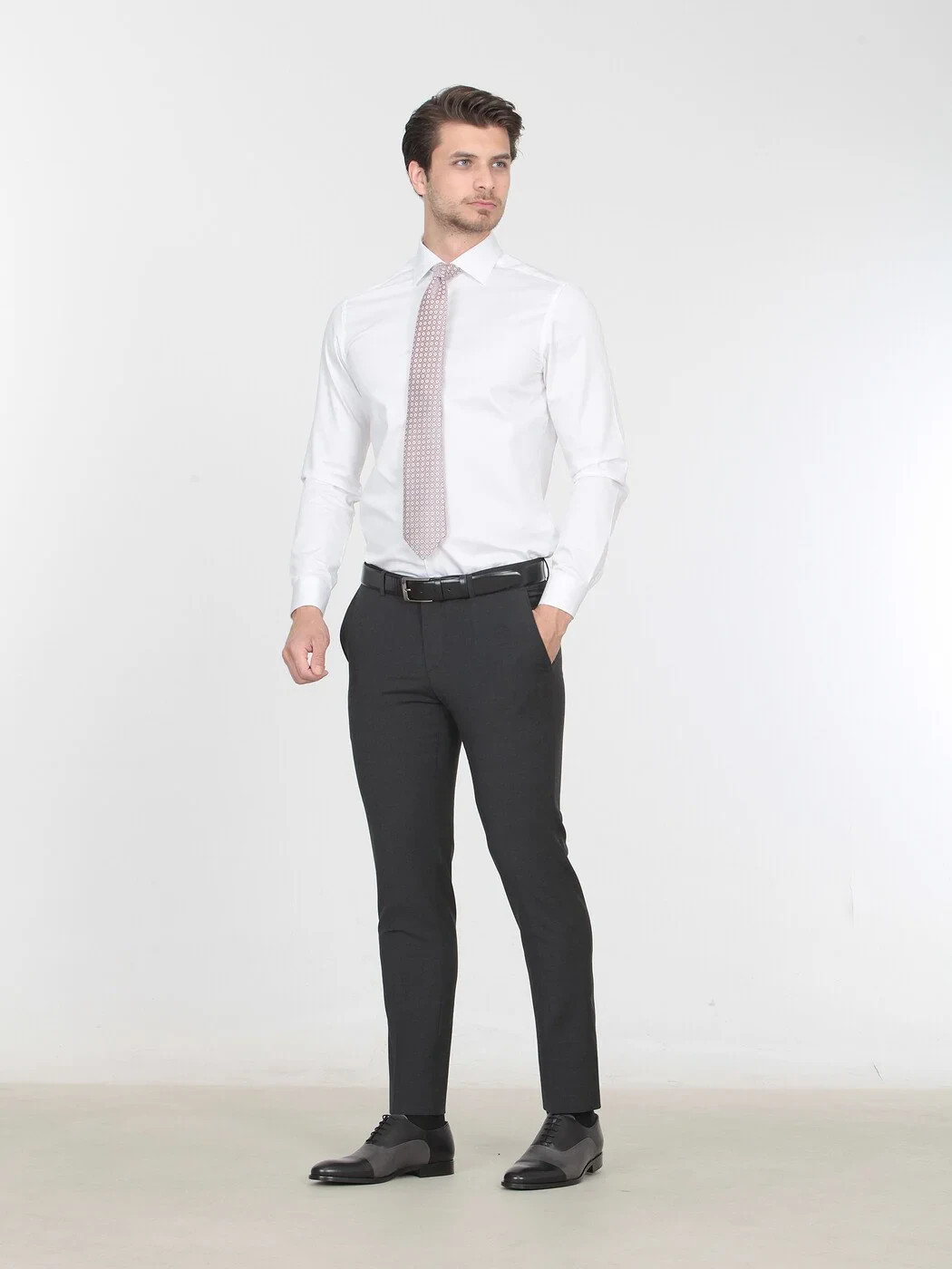 White Plain Slim Fit Weaving Classical 100% Cotton Shirt - 2