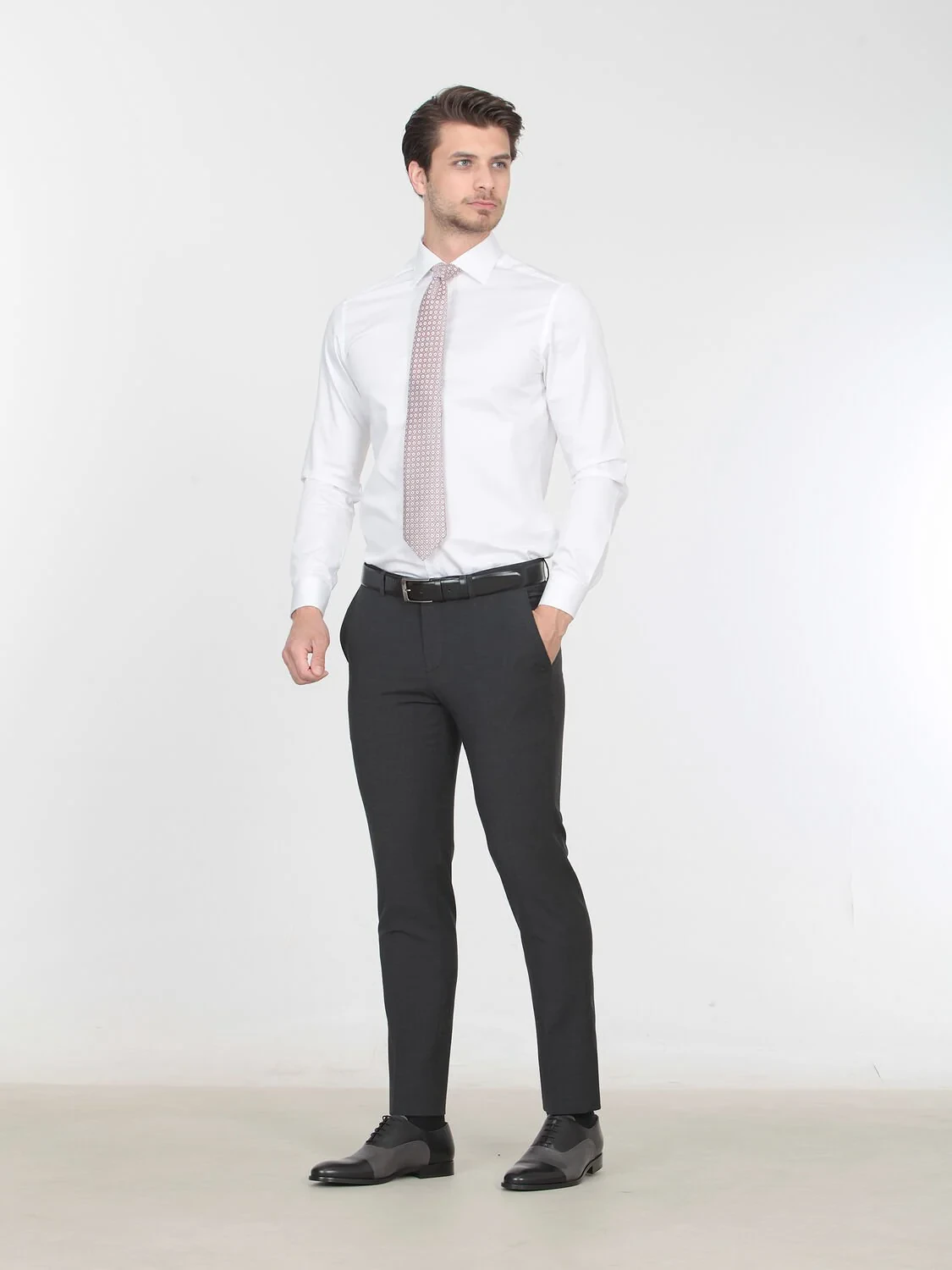 White Plain Slim Fit Weaving Classical 100% Cotton Shirt - 2