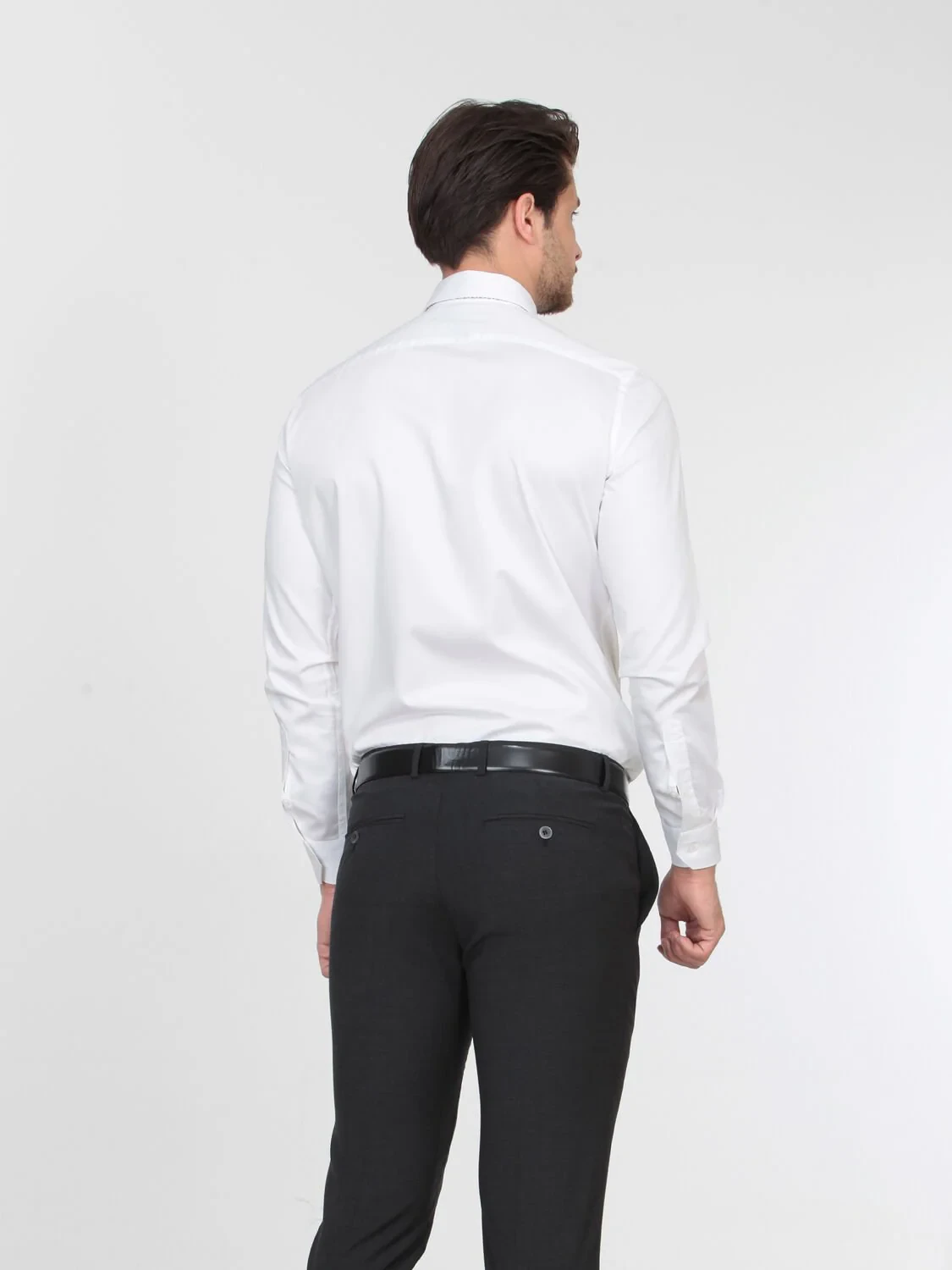 White Plain Slim Fit Weaving Classical 100% Cotton Shirt - 4